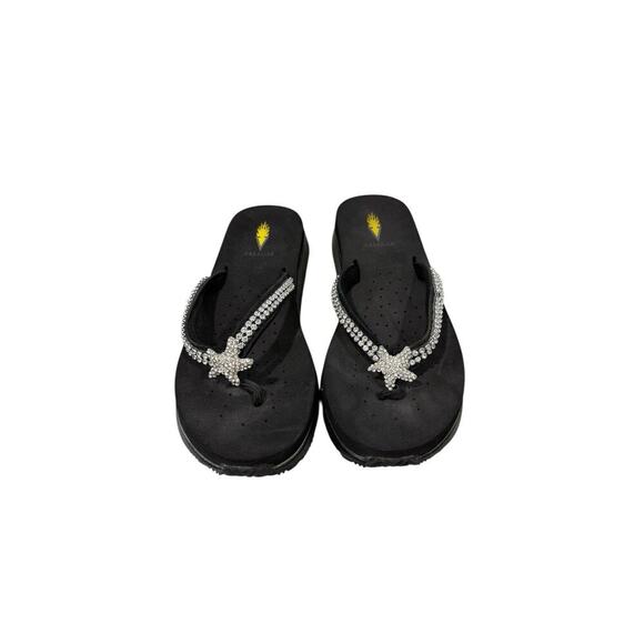 Volatile Silver Rhinestone Black Flip Flops Comfort Shoes Star Fish Womens 9 - Picture 1 of 8